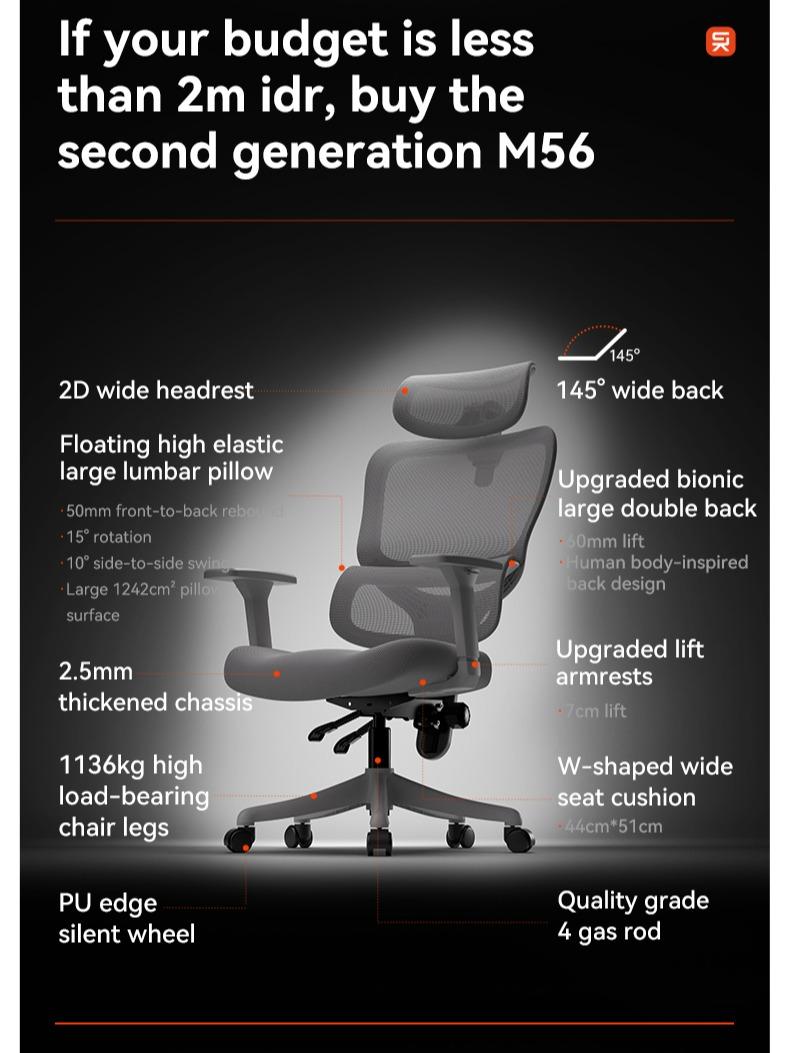 M56C-V2 Abu Kursi Kerja Kantor Ergonomic