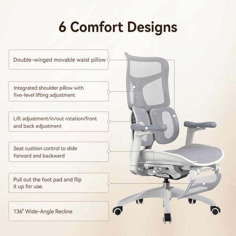 S100 Putih Kursi Kerja Kantor Ergonomic Minimalis Kursi Belajar Kenyamanan Kursi Angkat Hidrolik Putar Kursi Gaming