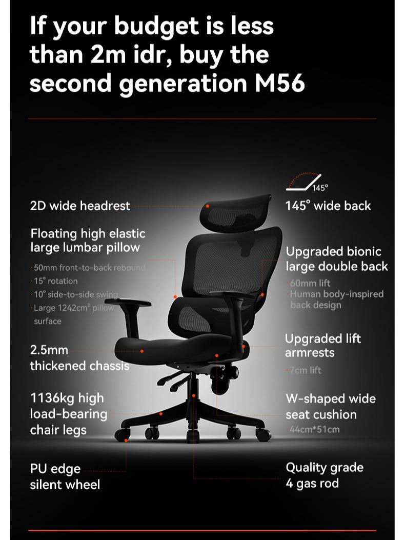 M56C Kursi Kerja Kantor Ergonomic Kursi Belajar Hitam